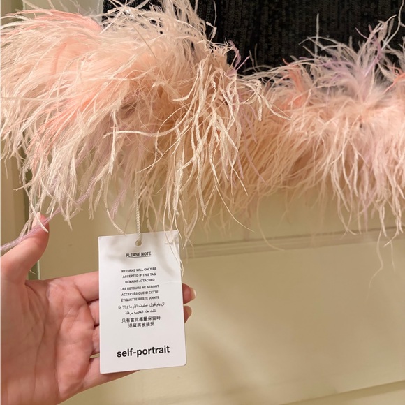 NWT Self-Portrait Black Feather-Trim Sequined Mini Dress Black Pink Size 12 - Picture 5 of 10